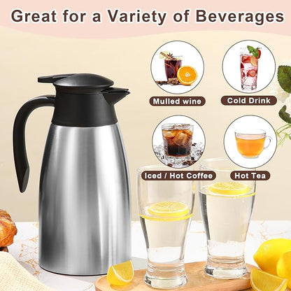 Norme 2 Pcs Thermal Coffee Carafe Insulated Stainless Steel Coffee Carafe for Hot Liquid Vacuum Thermal Pot Creamer Pitcher Dispenser with Brushes Keeping Hot Water Milk(Silver,51 oz)