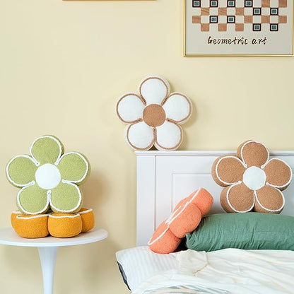Sioloc Flower Shaped Pillow Daisy Pillows Floor Cushion Pastel Cute Seat Cushions Aesthetic Classroom Dorm Decorative Fun Throw Pillow for Bed,Couch(Orange,19.7")