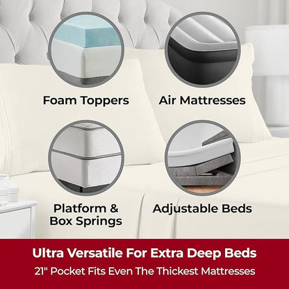 Mellanni Extra Deep Queen Sheets - 4 PC Iconic Collection Bedding - Hotel Luxury, Ultra Soft, Cooling Bed Sheets - Wrinkle, Fade, Stain Resistant (Queen, Golden Ivory)
