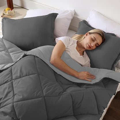 downluxe California King Comforter Set - Charcol and Grey Cal King Comforter Set, Soft Bedding Sets for All Seasons - 3 Pieces - 1 Comforter (104"x96") and 2 Pillow Shams(20"x36")