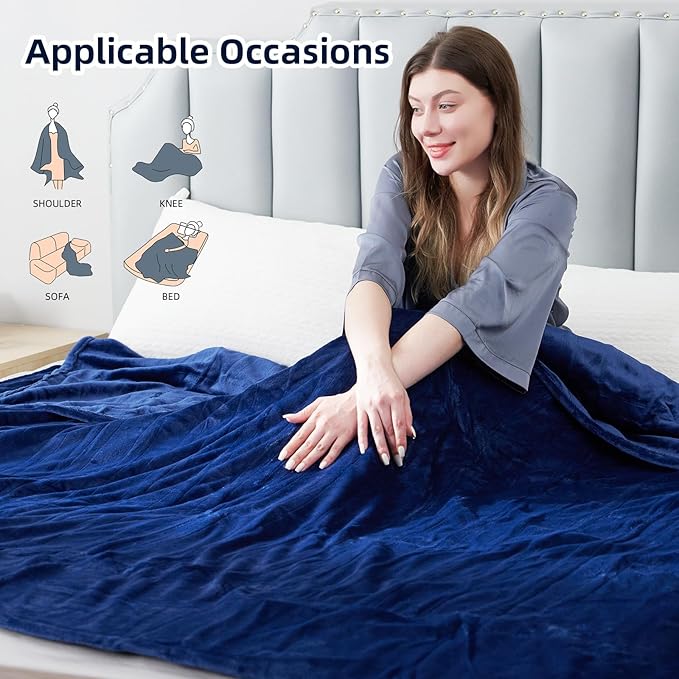 Electric Heated Blanket Twin Size 62"x84", Fast Heating Throw, Soft Plush Microplush for Bed & Couch, 1-10Hs Auto Off & 6 Heating Levels, Machine Washable, Gifts for Family-Navy Blue