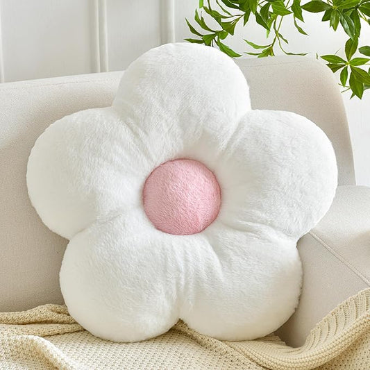 Pillows, Soft Flower Shaped Pillow with Home Decorative for Couch Chair Bed,Flower Floor Throw Pillows for Adults Bedroom Living Room (White, 19.6 Inches)