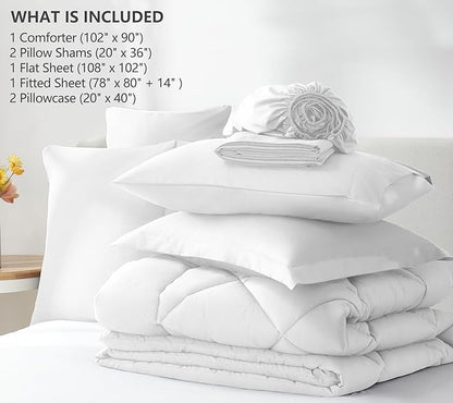 CozyLux King Size Comforter Set White - 7 Pieces Bed in a Bag King, Luxury Soft Bed Set for All Seasons, Bedding Set with Down Alternative Comforter, Sheets, Pillowcases & Shams