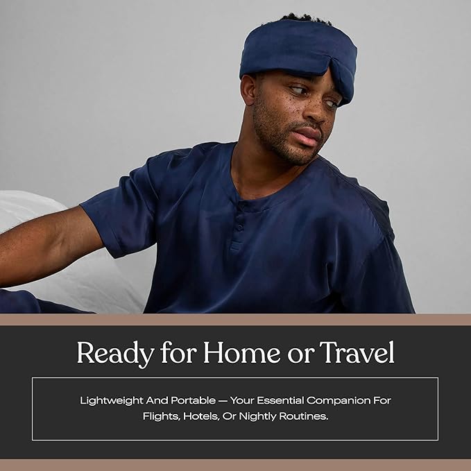 Lunya Washable Silk Sleeping Mask - Thermoregulating Mulberry Silk, Light Blocking and Comfortable Fit – Sleep Mask for Women and Men with Box - Deep Blue - Small