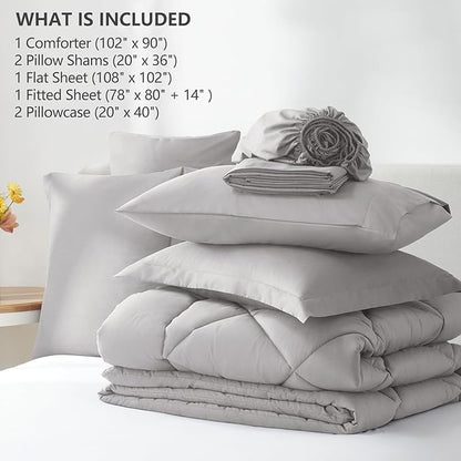 CozyLux King Size Comforter Set French Grey - 7 Pieces Bed in a Bag King, Luxury Soft Bed Set for All Seasons, Bedding Set with Down Alternative Comforter, Sheets, Pillowcases & Shams