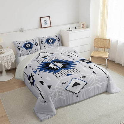 Southwest Comforter Set Grey Bedding Set Twin Size Adults Rustic Geometric Arrow Abstract Quilt Set 2pcs for Kids Girls Boys Men Room Decor Indian Tribal Themed Duvet Insert,1 Pillowcase