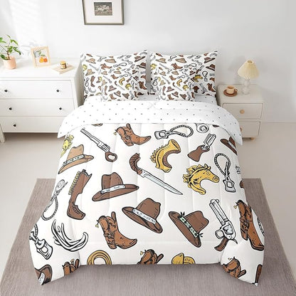 Erosebridal Cowboy Boots for Men Bed in a Bag King Size Comforter Set 7 Pieces,U-Shaped Horse Bedding Sets Western Sheet Set with Comforter