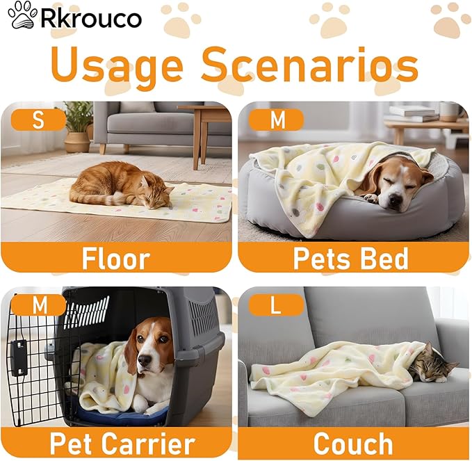 Three Piece Pet Blanket Set for Dogs Cats Soft Comfy Puppy and Kittens Bed Blanket Fluffy Fleece Pets Throw with Cute Patterns (Small 24x16 inch, Cute Animals)
