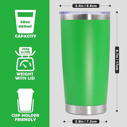 20oz Tumbler Bulk Stainless Steel Tumbler Cup with Lid Vacuum Insulated Double Wall Travel Mug, Durable Powder Coated Travel Coffee Tumbler Mug for Hot & Cold Drinks, Green,12 Pack