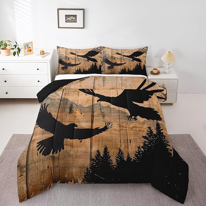 Feelyou Eagle Print Comforter Set King for Girls Women Teens Adult,Kids Boys Hawk Wildlife Hunting Theme Bedding Set, Western Farmhouse Comforter Soft Quilt Set, with 2 Pillowcase 3pcs Bedding