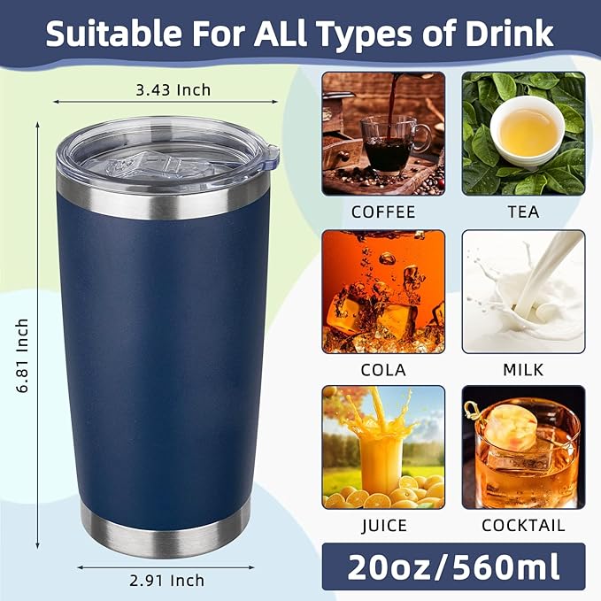 20oz Tumbler with Lid Stainless Steel Insulated Tumblers Travel Coffee Tumbler Bulk Double Wall Vacuum Insulated Water Cup Christmas Gifts for Women Men Her Him Home Office (Navy, 6pack)