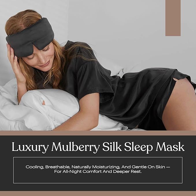 Lunya Washable Silk Sleeping Mask - Thermoregulating Mulberry Silk, Light Blocking and Comfortable Fit – Sleep Mask for Women and Men with Box - Meditative Grey - Large