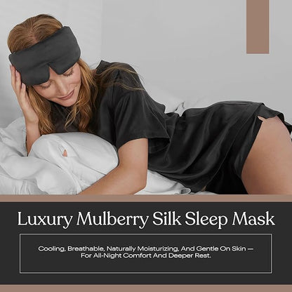 Lunya Washable Silk Sleeping Mask - Thermoregulating Mulberry Silk, Light Blocking and Comfortable Fit – Sleep Mask for Women and Men with Box - Meditative Grey - Large