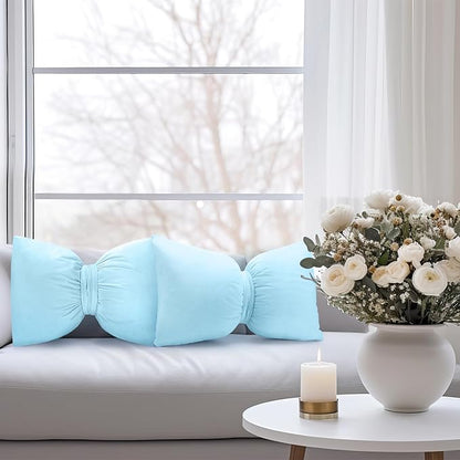 Blue 2 Pcs Bow Pillow 12 x 18 Inch Coquette Throw Pillows Large Bow Shaped Velvet Cushion Coquette Decorative for Girls Room Bed Sofa Couch Car Decorations