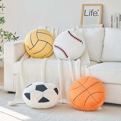 Basketball Pillow,12" Basketball Shaped Pillow Floor Cushion Seating Cushion with Faux Rabbit Fur,Round Ball Throw Pillow Room Décor for Sofa Couch Living Room