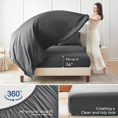 Sasttie Twin XL Comforter Set, 5 Pieces Twin XL Bed in a Bag, Complete Bedding Set Includes Grey Comforter, Flat Sheet, Fitted Sheet, Pillowcase and Pillow Sham, Dark Grey