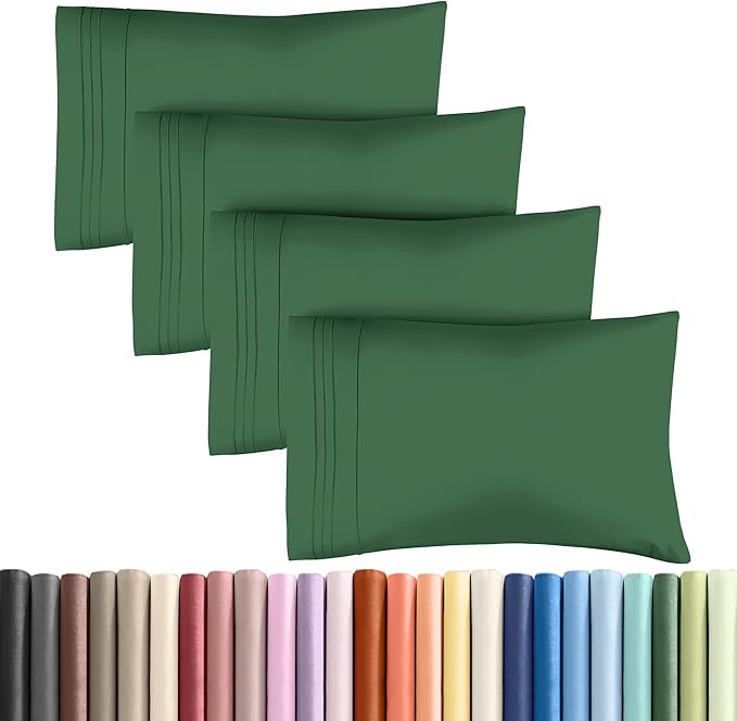 Queen Pillow Cases Set of 4 - Ultra Soft Hotel Quality Pillowcase Covers - Comfy, Cozy & Wrinkle Free - Shrinkage and Fade Resistant - Machine Washable Pillow Protectors - 4 Piece Set - Emerald Green
