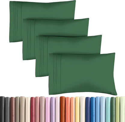 Queen Pillow Cases Set of 4 - Ultra Soft Hotel Quality Pillowcase Covers - Comfy, Cozy & Wrinkle Free - Shrinkage and Fade Resistant - Machine Washable Pillow Protectors - 4 Piece Set - Emerald Green