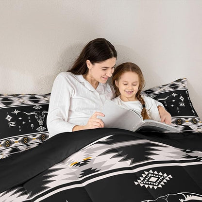 Erosebridal Western Bull Skull Comforter Set Boho Southwestern Aztec Bedding Set Twin Size for Boys Teens Men, Ethnic American Native Quilt Farmhouse Rustic Tribal Duvet Insert 2 Piece, Black Grey