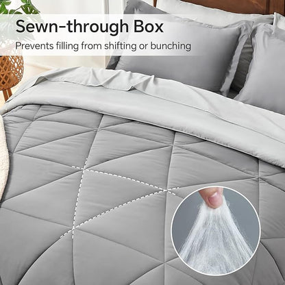 BEDELITE California King Size Comforter Set 7 Pieces Bed in A Bag - Soft Microfiber Reversible Cal King Grey Bed Set with Comforters, Sheets, Pillowcases & Shams, Cozy Bedding Sets for All Season