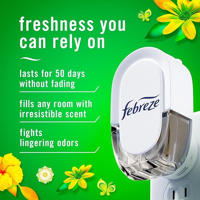 Febreze Plug-In Air Freshener, Odor-Fighting Scented Oil Refill, Air Fresheners for Home, Bathroom and Kitchen, Long Lasting, Gain Original Scent, 0.87oz Refills, Blue and Green, 3 Count