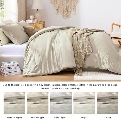 WRENSONGE Twin/Twin XL Comforter Set for Girls Boys Teens, 1 Light Oatmeal Comforter & 1 Pillow Sham, Soft Lightweight Kids Comforter Sets for All Seasons Dorm Bedding