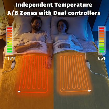 Heated Electric Blanket King Size - 90" x 100" Heating Blanket with Dual Control, 10 Heating Levels & 8 Hours Auto Off, Soft Warm Flannel Blanket, Christmas Birthday Gifts for Senior Grandma
