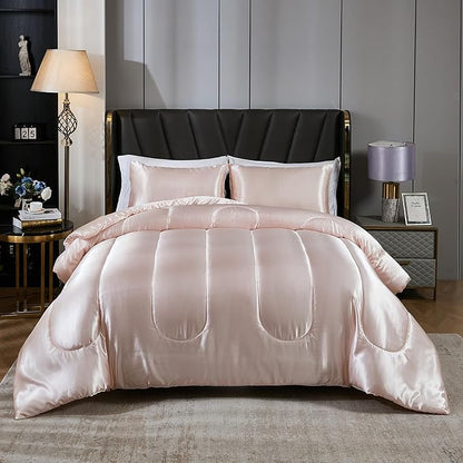 Satin Comforter Set Queen Silk Like Pink Bedding Set Luxury Hotel Silky Bed Home Deocr Sexy Silky Down Comforter Light Pink Bed Set