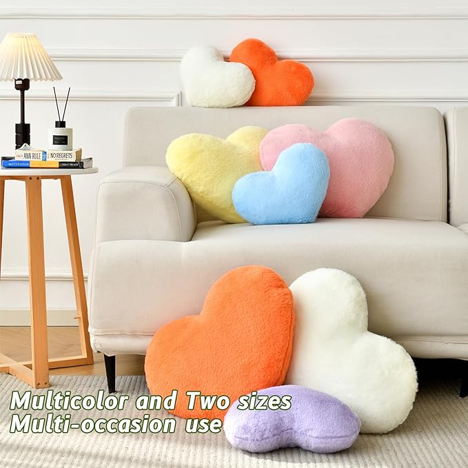 Heart Pillow Black Throw Pillows Decorative Pillows for Bed Couch Cute Faux Rabbit Fur Small Pillow for Women Valentine Anniversary Fall Halloween Christmas Home Decor (Mini, 13"x10")