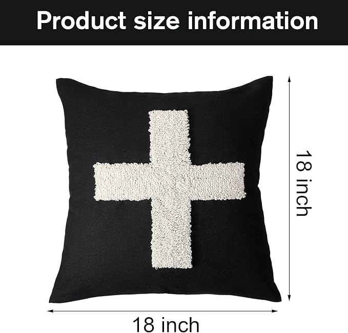 Suzile 2 Pcs Black Pillows with Swiss Cross Throw Pillows Plus Crosses Decorative Cushion for Couch Home Office Decor, 18 x 18 Inches