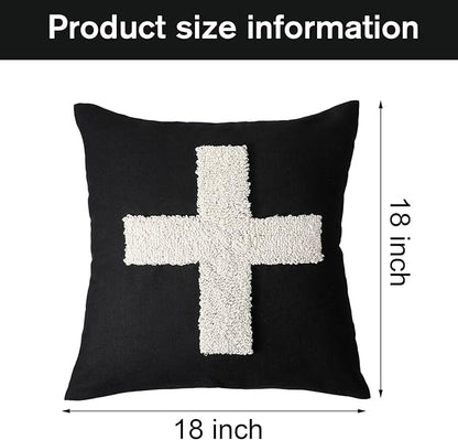 Suzile 2 Pcs Black Pillows with Swiss Cross Throw Pillows Plus Crosses Decorative Cushion for Couch Home Office Decor, 18 x 18 Inches