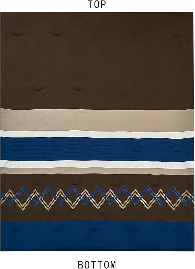 Chezmoi Collection Arden 7-Piece Modern Pleated Stripe Embroidered Zigzag Bedding Comforter Set (Full, Coffee/Brown/Navy/White)