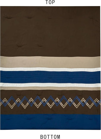 Chezmoi Collection Arden 7-Piece Modern Pleated Stripe Embroidered Zigzag Bedding Comforter Set (Oversized King, Coffee/Brown/Navy/White)