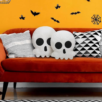 2 Pcs Skull Skeleton Pillows Decorative Skull Throw Pillows for Sofa Bed Couch Stuffed Gothic Party Outdoor Home Decorations Christmas Halloween Skeleton Decor Cushion (14 Inch and 12 Inch)