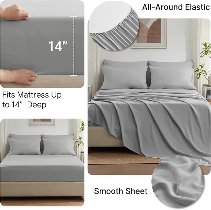 Anluoer Twin Comforter Set 5 Piece, Light Grey Bed in a Bag with Comforters, Pillow Shams, Pillowcases, Flat Sheet, Fitted Sheet