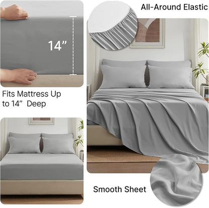 Anluoer Full Comforter Set 7 Piece, Light Grey Bed in a Bag with Comforters, Pillow Shams, Pillowcases, Flat Sheet, Fitted Sheet