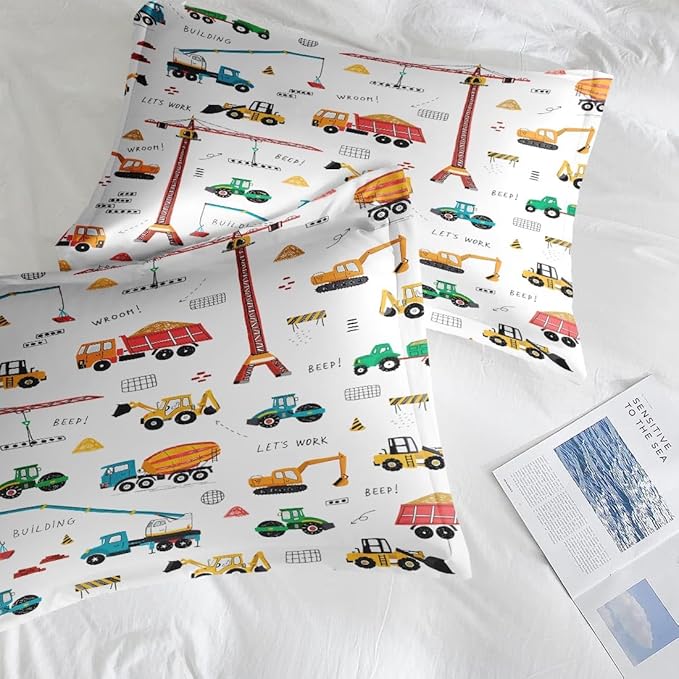 Construction Vehicle Car Comforter Set for Boys Kids Toddlers Teens Adults Full, City Truck Bedding Sets Water Washed Microfiber Bedding with 1 Comforter 2 Pillowcase All Season