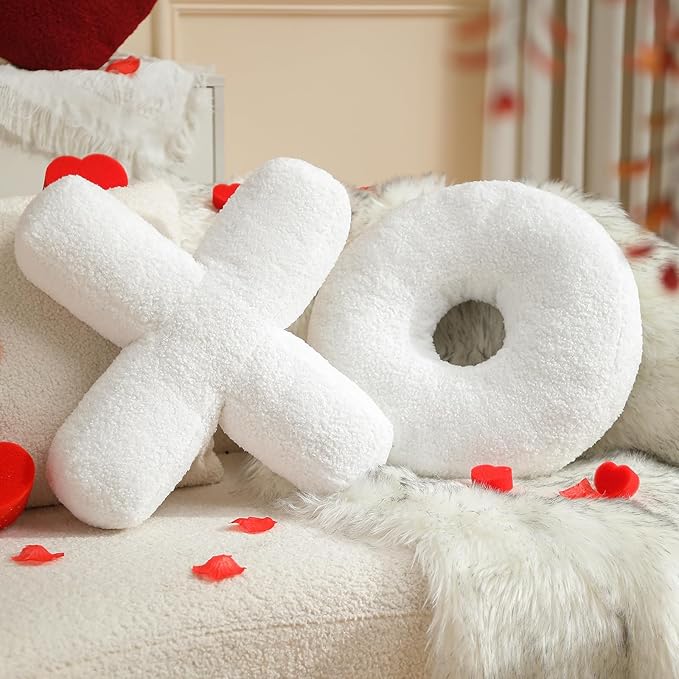 EastTree XO Pillows, Valentines Love XO Shaped Pillow, White Throw Pillows, Love Pillow Gifts, Ultra Soft Teddy Fleece Wedding Pillows, Women Girls Kid Room Decor, Valentine's Day Decor 14x14 Inch