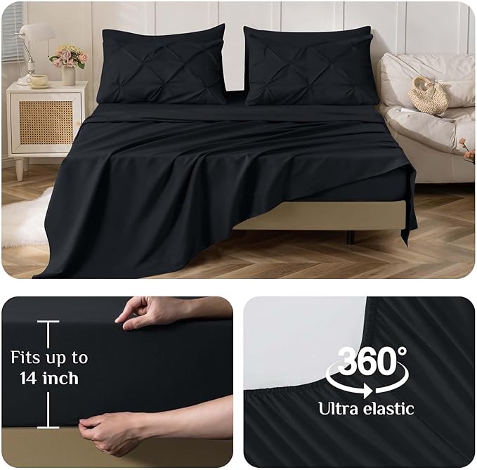 JOLLYVOGUE Twin XL Comforter Set 5 Pieces - Bed in a Bag Twin XL for All Season, Pintuck Bedding Comforter Sets with Comforter, Flat Sheet, Fitted Sheet and Pillowcases & Shams, Black