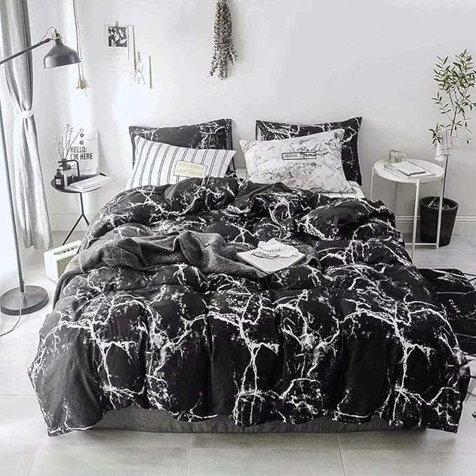 CLOTHKNOW Black White Comforter Set Twin/Twin XL Black Marble Bedding Comforter Sets Black Comforter Abstract Bedding Soft Quilt Set