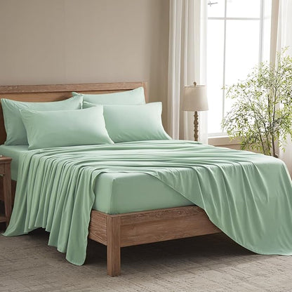 Twin Sheets Set - 4 Piece Soft Microfiber and Wrinkle Free Sheets - Easy Care, Extra Soft, Cooling Sheets - 1 Deep Pocket Fitted Sheet 1 Flat Sheet and 2 Pillowcases (Twin Sage Green)
