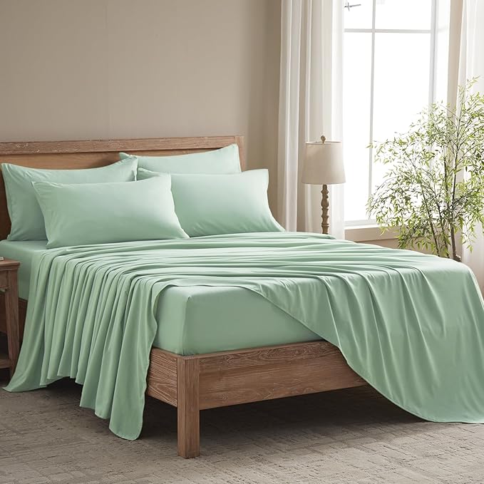 Cal King Size Sheets Set - 6 Piece Luxuriously Soft & Cooling Sheets Cal King Size - Ultra Soft 16" Deep Pocket Cal King Sheet Set - Fitted Sheet & Pillowcase Sets (Cal King Sage Green)