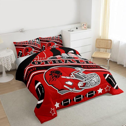 Feelyou Football Bedding Set Boys Girls Twin Size Comforter Set Sports Theme Women Men Football City Comforter Rugby Sports Duvet Quilt Bedroom Decor