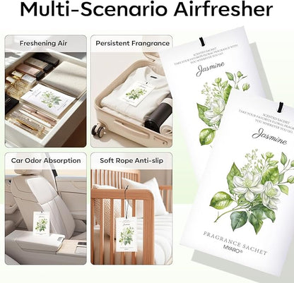 MYARO 12 Pack Jasmine Scented Sachets for Drawer, Closet & Small Spaces Air Freshener Bags, Odor Eliminator for Car, Shoes, Gym Bag Home Fragrance Gift Set