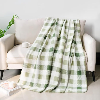 ZYFZCYBL Fleece Throw Blankets for Couch Bulk Lightweight Warm Soft Cozy Blanket 6 Pack Bulk Fleece Blanket Solid for Bed Couch Office Gifts Outdoor 50 x 60 inch （Green Plaid）