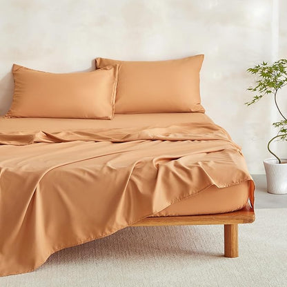 Wake In Cloud - Floral Comforter Set with Sheets, Cute Vintage Flower Cottagecore Aesthetic for Women Teen Girls, 7 Pieces Bed in a Bag, Cream Orange, Queen Size