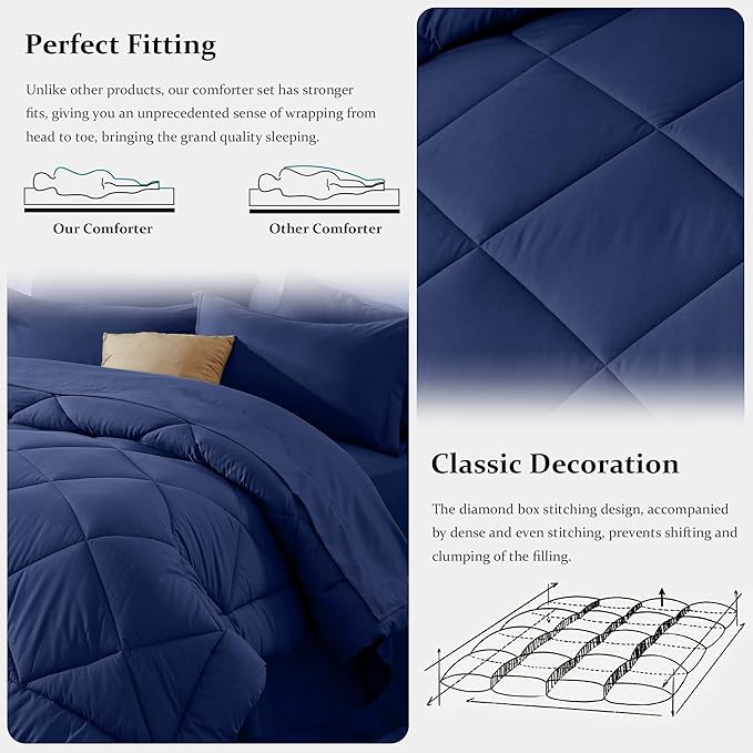 Newspin Full Comforter Set Blue - Bed in a Bag Full Size 8 Pieces, All Season Bed Set, Fluffy Comforter Set with Sheets, Sheet Set Quilt Blanket, Pillowcases & Shams & Bed Skirt