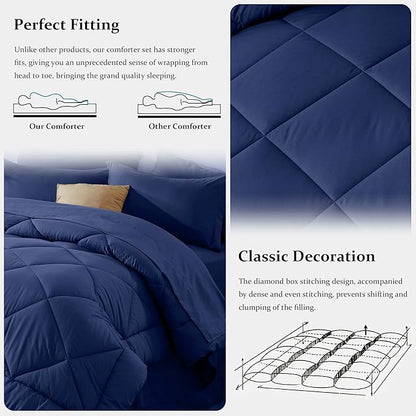 Newspin Full Comforter Set Blue - Bed in a Bag Full Size 8 Pieces, All Season Bed Set, Fluffy Comforter Set with Sheets, Sheet Set Quilt Blanket, Pillowcases & Shams & Bed Skirt