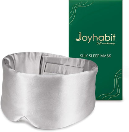 Joyhabit Silk Sleep mask | 100% Mulberry for Women Men Ultra Soft Blackout Eye Cover with Adjustable Band, Breathable No Eye Pressure, Ideal for Sleep, Travel, Naps & Meditation, Silver Gray