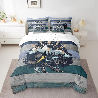 Erosebridal King Size Rustic Bear Comforter Set with Sheets and Pillows - 7-Piece Farmhouse Decor Bed-in-a-Bag (1 Comforter, 1 Sheet, 2 Pillowcases and 2 Throw Pillow Covers)